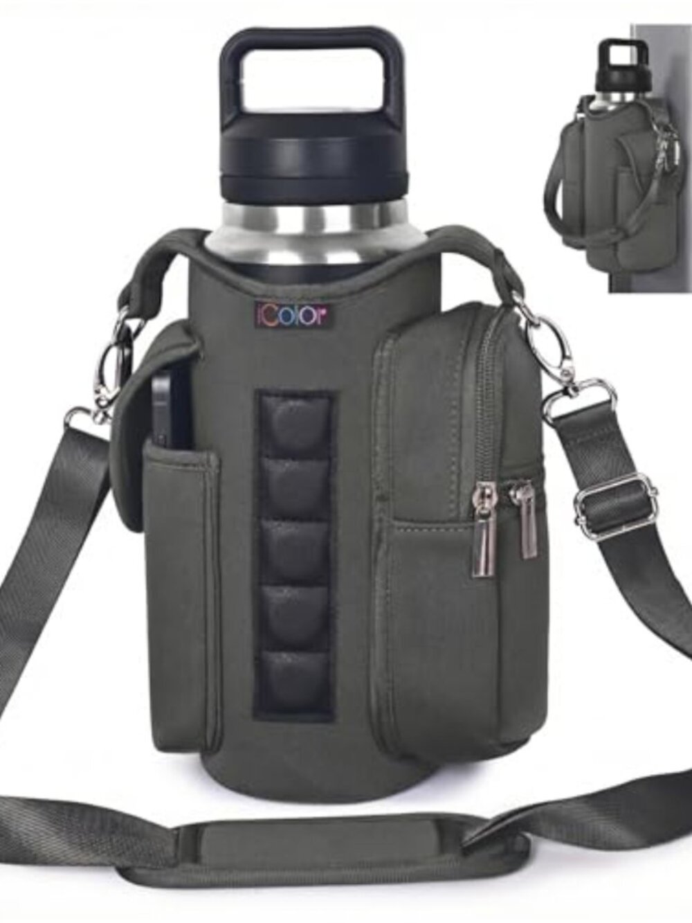 Magnetic Water Bottle Holder Gym Bag with Shoulder Strap & Phone Pockets